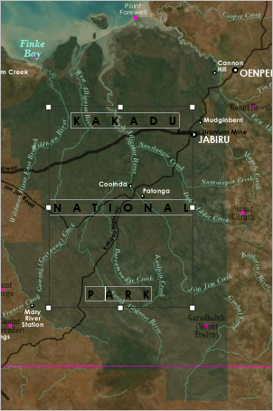 Kakadu National Park label with words spread widely apart