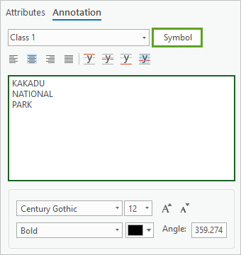 Symbol button on the Annotation Attributes pane Symbol button on the Annotation Attributes pane