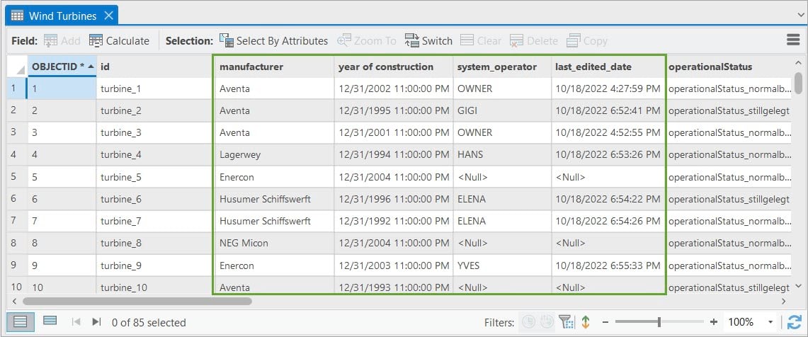 New edit information recorded on the Wind Turbines