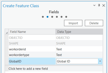 Example schema of the point feature class