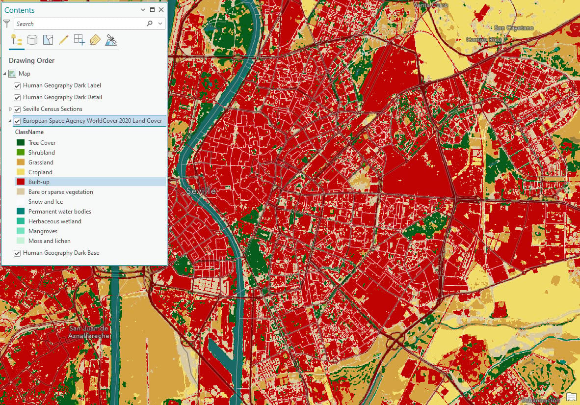 ESA WorldCover image service in the Map Window.