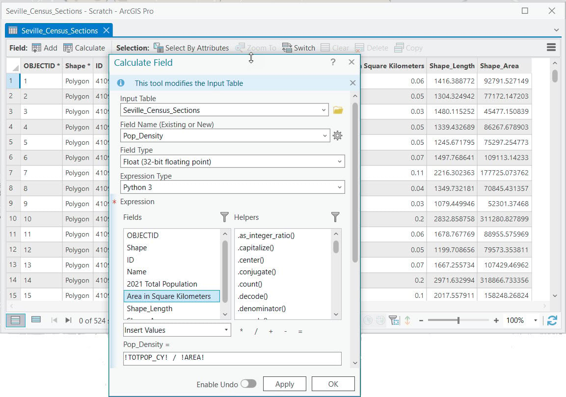 Dialog box of Calculate Field tool with inputs.