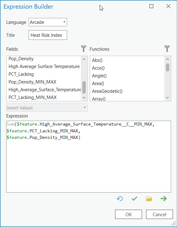 Expression Builder interface with sample code.