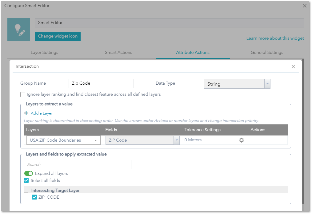 Intersection Attribute Action in the Smart Editor widget