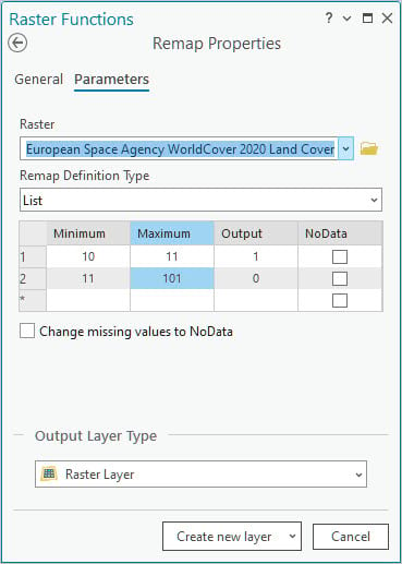 Remap Raster Function Pane with remap values.