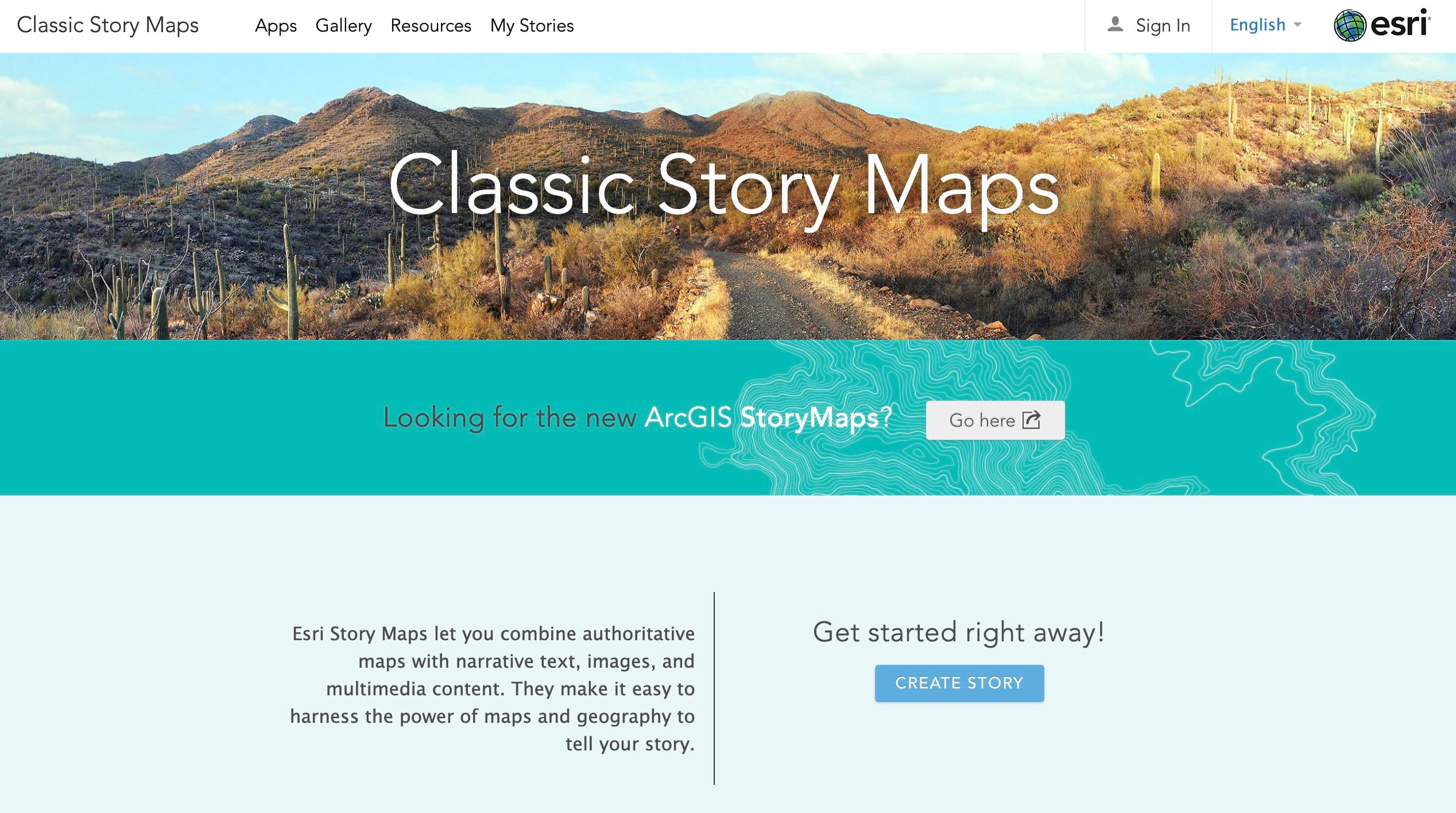 The classic Esri Story Maps website