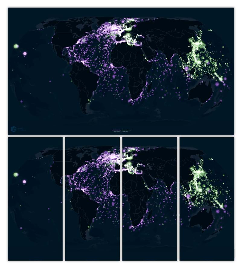 Global map of World War II shipwrecks classified by faction.