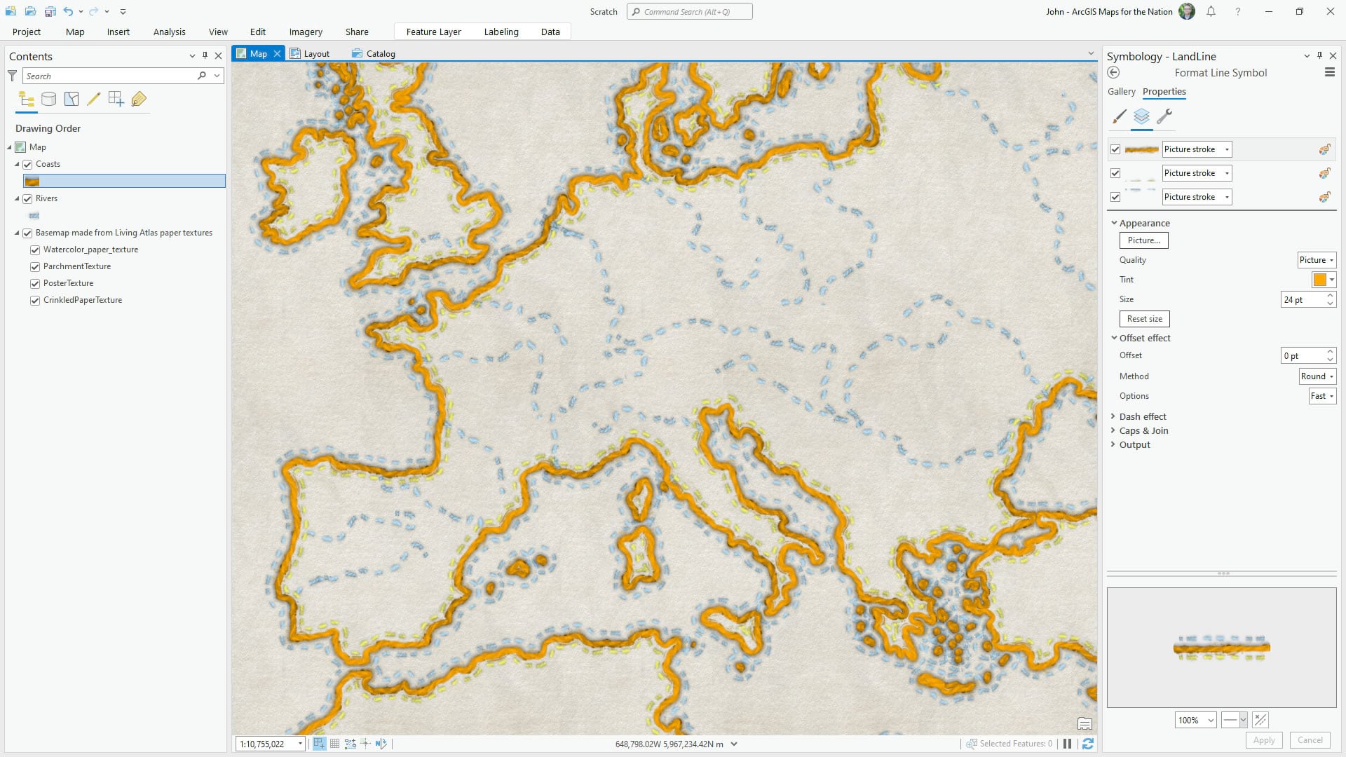 Picture strokes in ArcGIS Pro can look like real material maps.