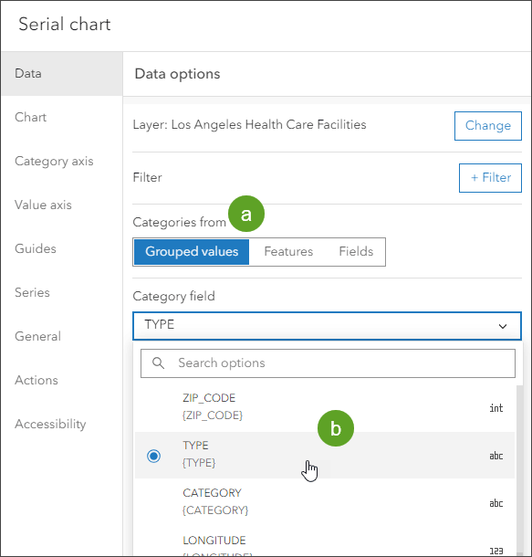 Serial chart element data settings