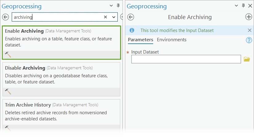 Enable Archiving geoprocessing tool