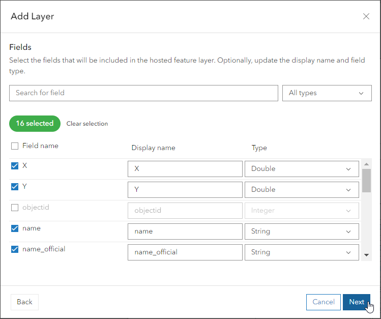 Select fields