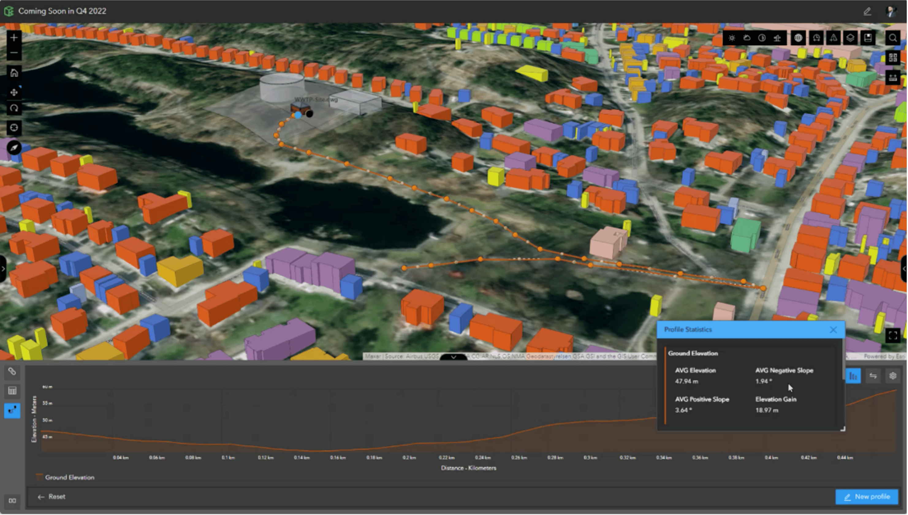 ArcGIS GeoBIM now offers features to generate elevation profiles based on paths created by drawing or selecting lines in 2D web maps or 3D scenes.