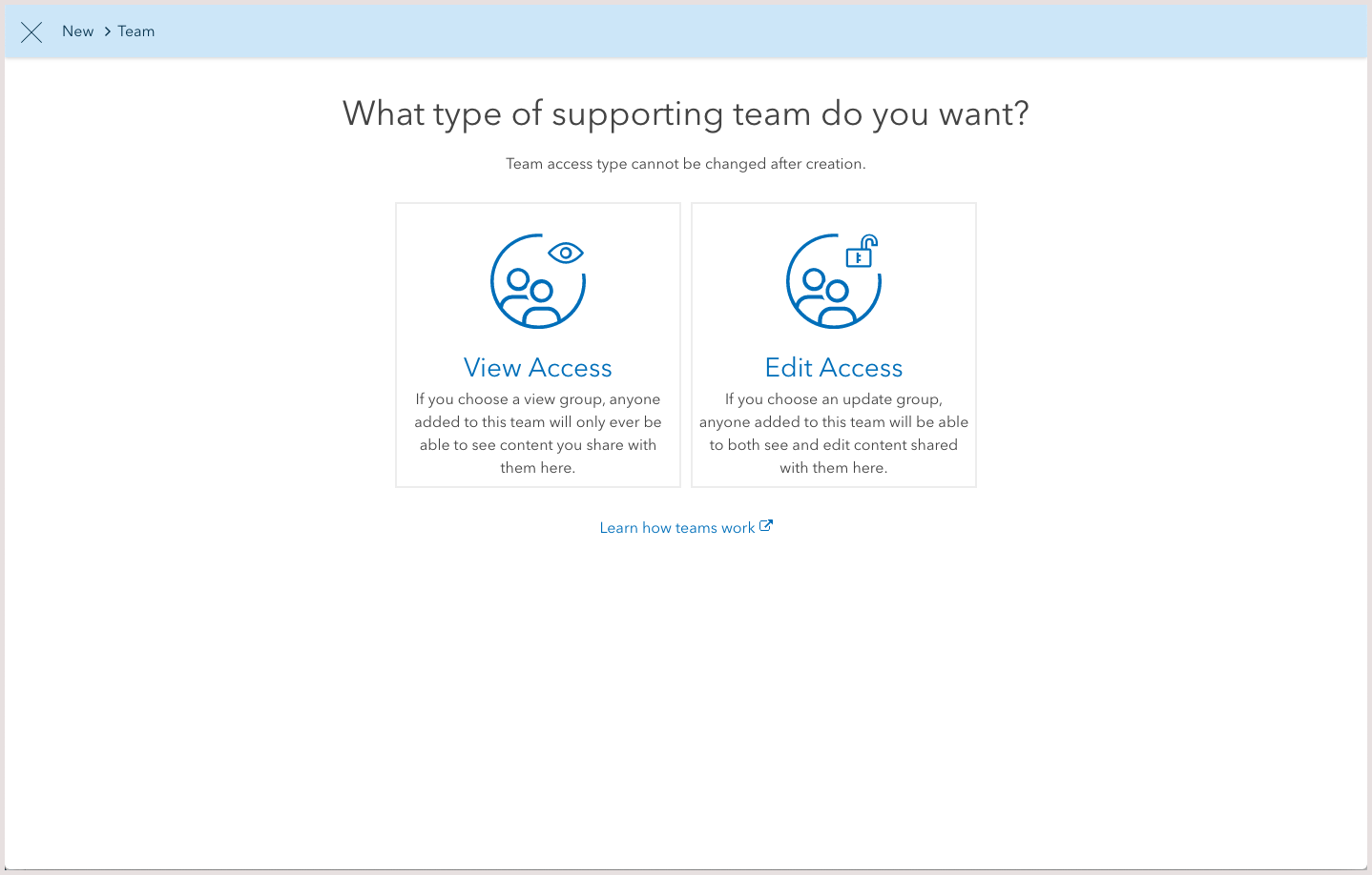 Supporting teams can be 'view access' or 'edit access;' work with teams in Hub.