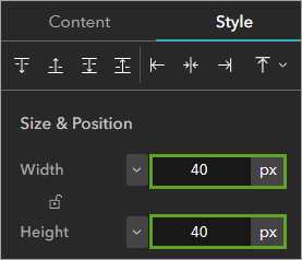 Width and Height set to 40 px