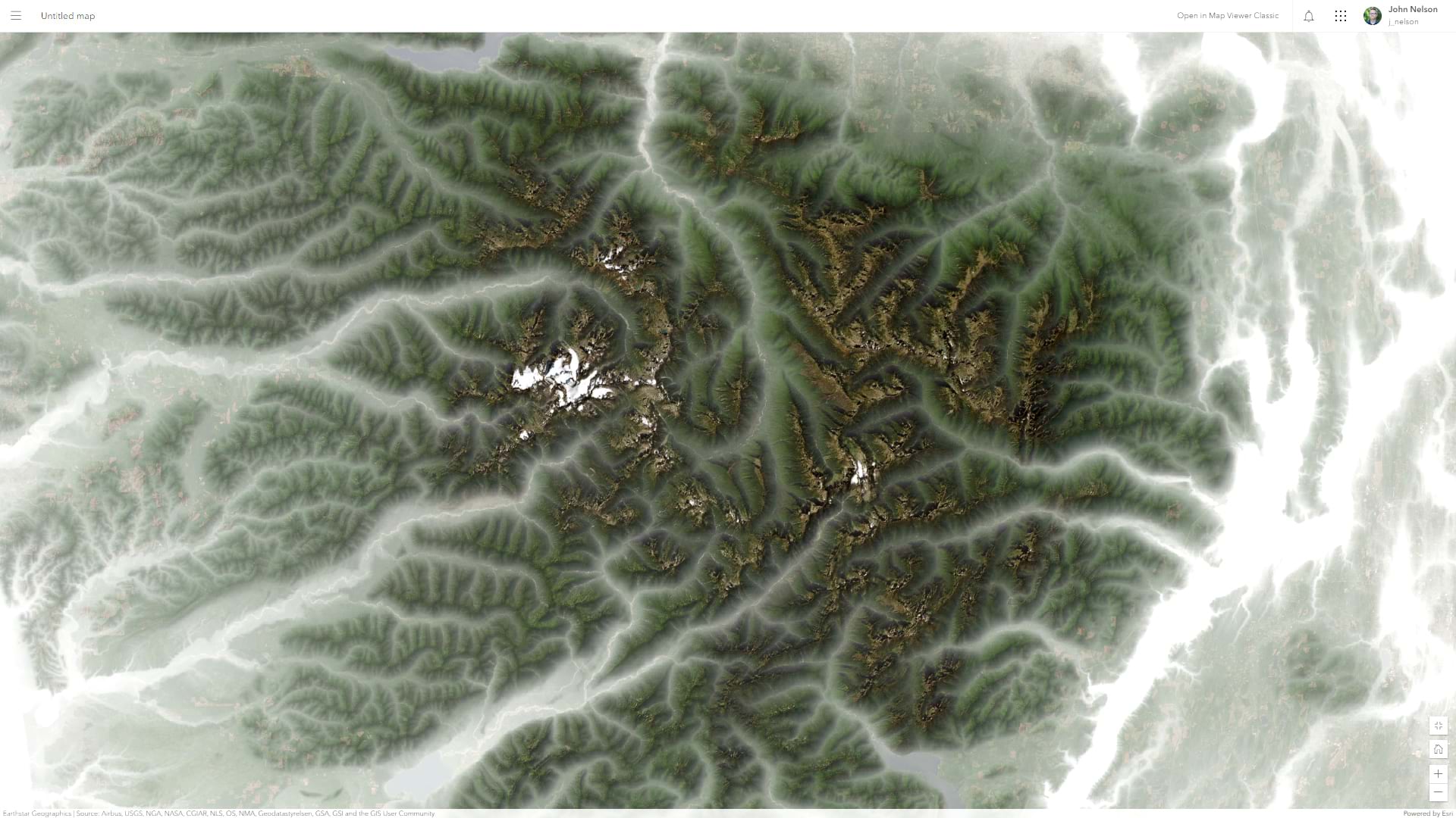 ArcGIs Online imagery basemap with a hauntingly intriguing mist effect.