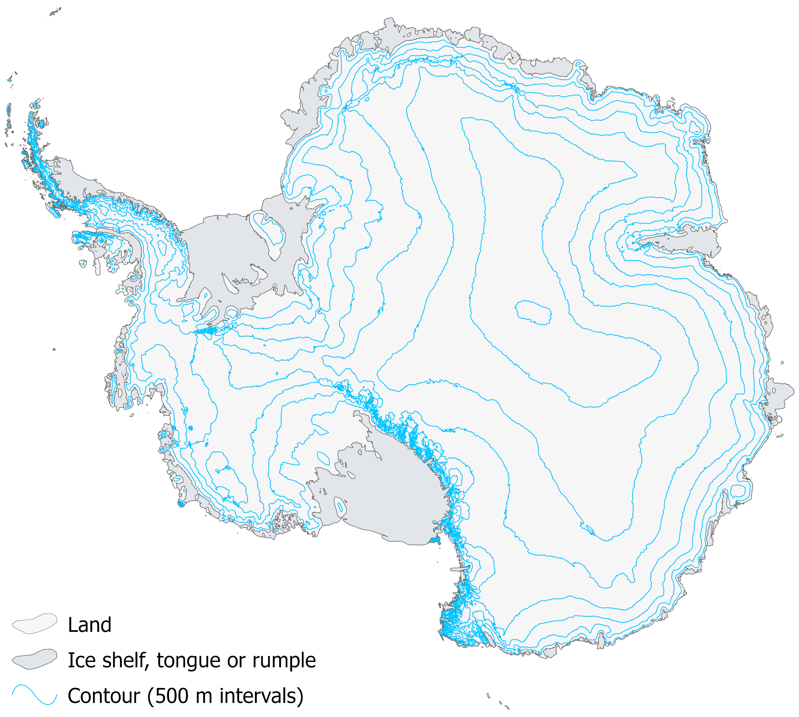 Antarctica coastlines and contours
