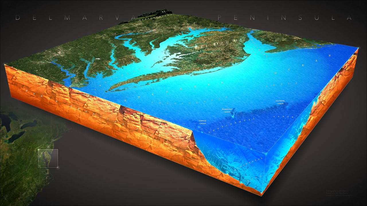 The Delvarva peninsula as a diorama. Click to embiggen...