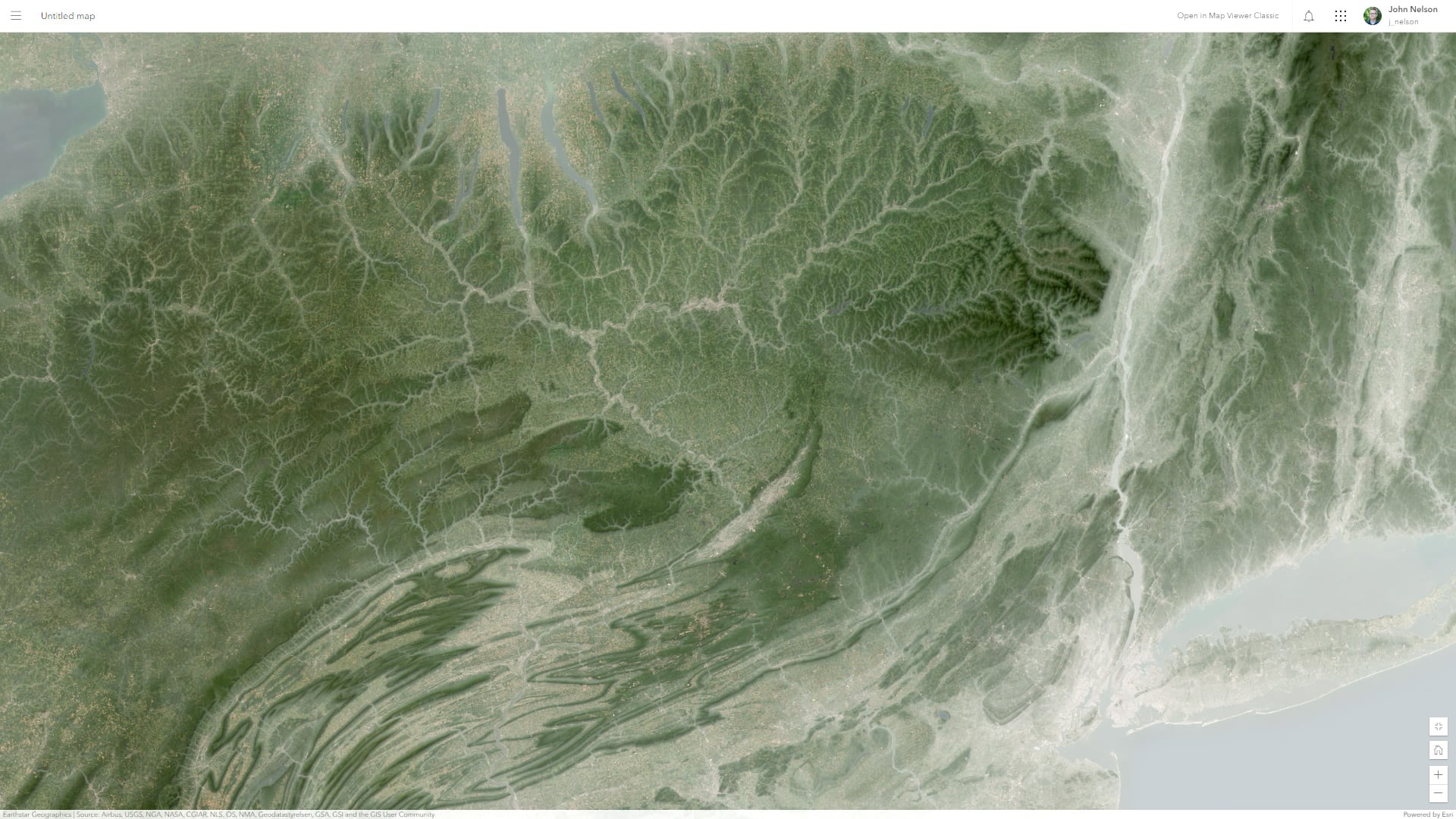 ArcGIs Online imagery basemap boasting a cool mist effect.