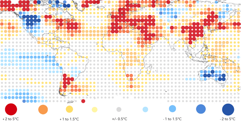 How the year ended: November 2022 temperature anomaly compared to the 1971-2000 baseline for the same month. Anomaly distribution shows strong anomalous warming across Europe, North Africa, and East Asia with la Niña conditions clear off the South American coast. How the year ended: November 2022 temperature anomaly compared to the 1971-2000 baseline for the same month. Anomaly distribution shows strong anomalous warming across Europe, North Africa, and East Asia with la Niña conditions clear off the South American coast.