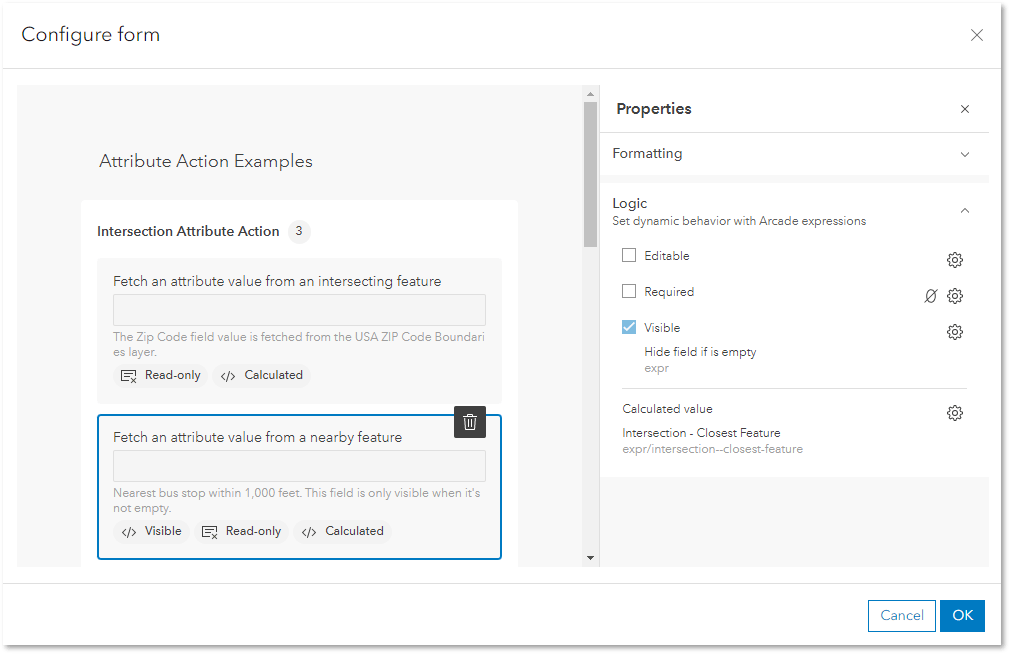 Set dynamic behavior for fields with Arcade expressions