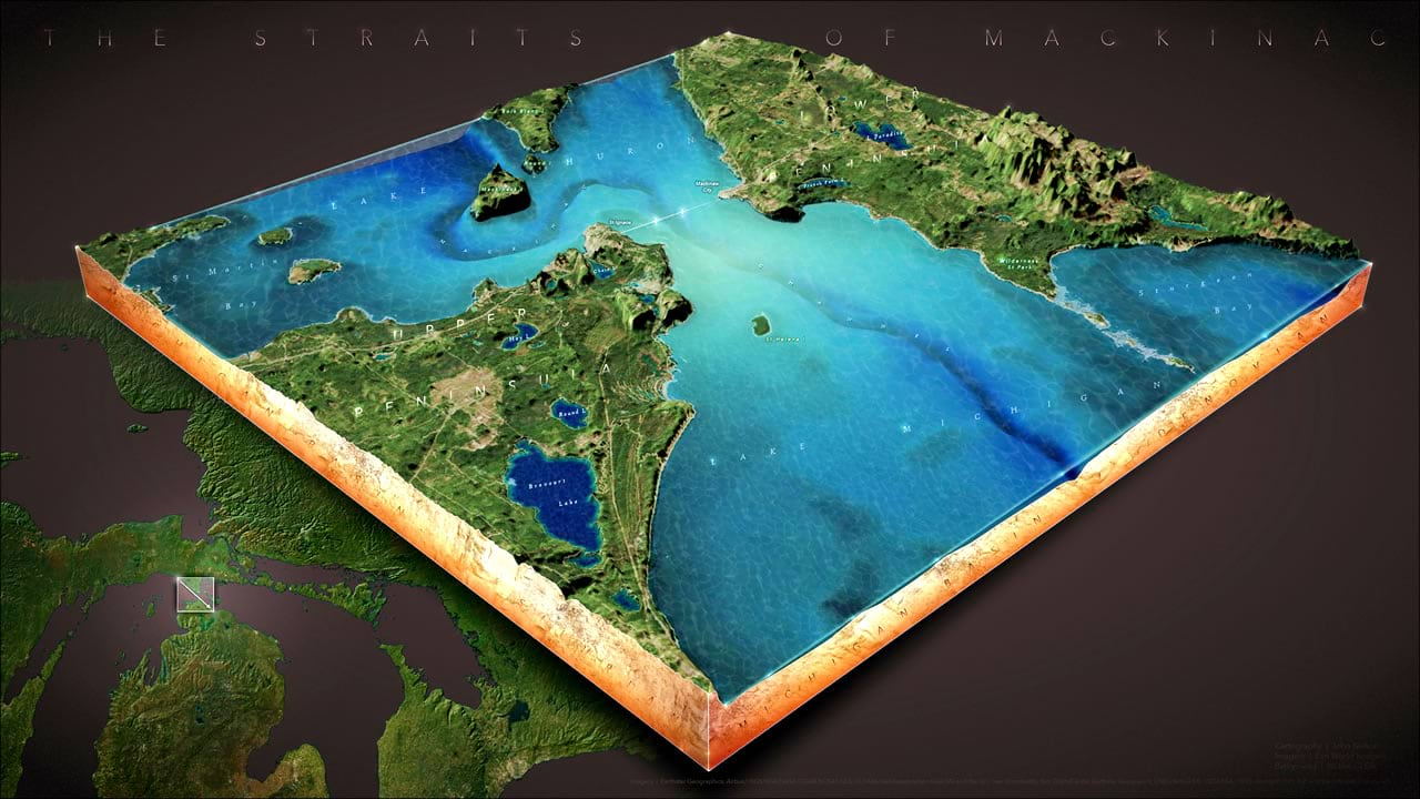 the Straits of Mackinac as a diorama. click to embiggen...