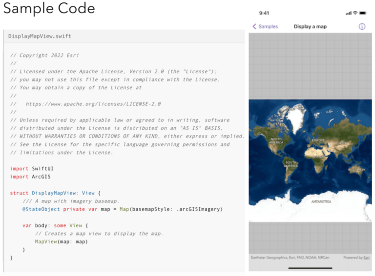 Sample code for displaying a map, written in Swift