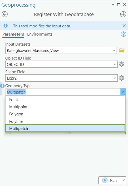 Register With Geodatabase geoprocessing tool Register With Geodatabase geoprocessing tool