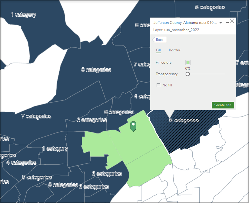 Select a fill color to differentiate a new site