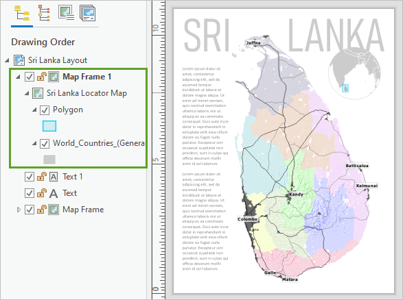 Map of Sri Lanka with locator map