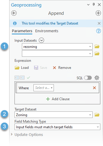 Append tool parameters with steps