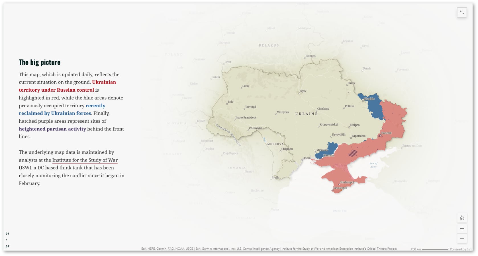 Screenshot of a web map feature a vignette effect that masks the surrounding geography and focuses the readers eye.