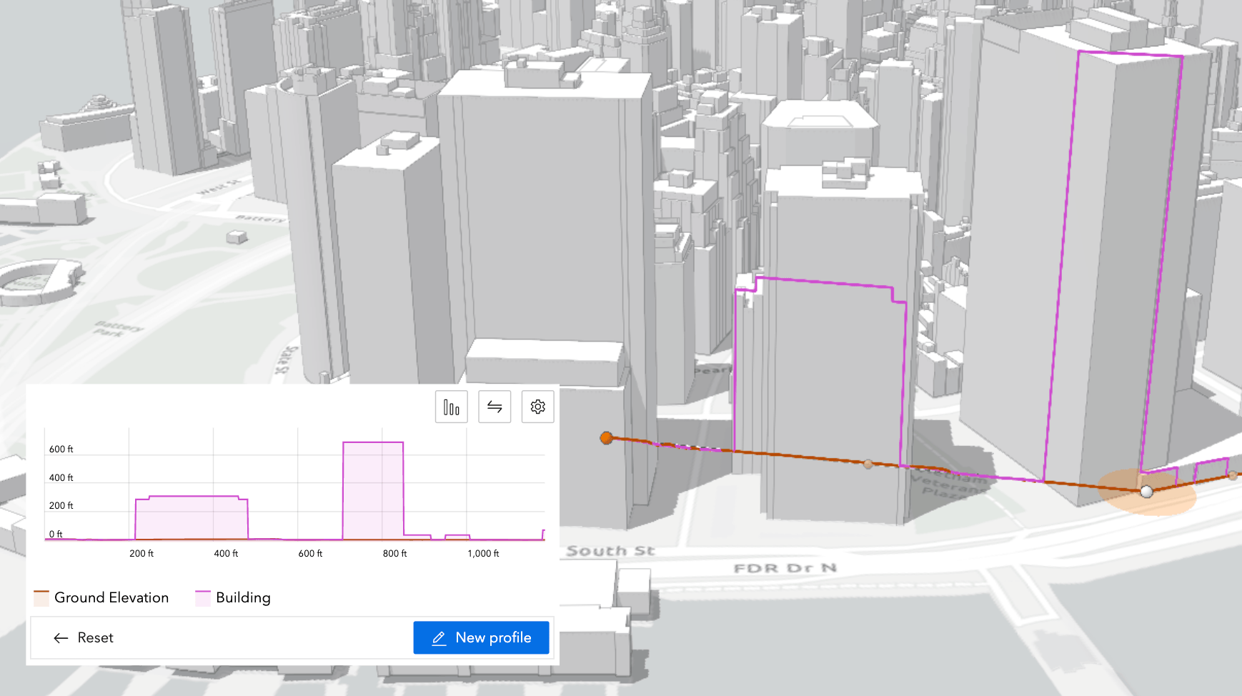 Elevation profile lines for 3D mesh layers