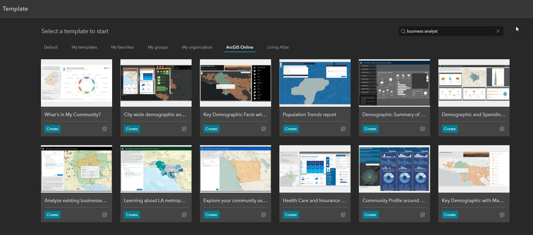 Business Analyst templates in Experience Builder