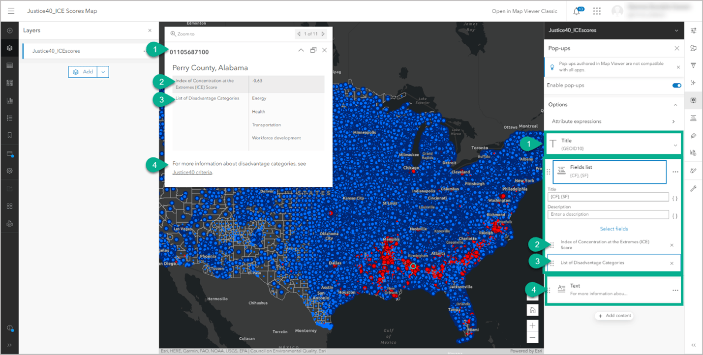 Configured pop-up in Map Viewer