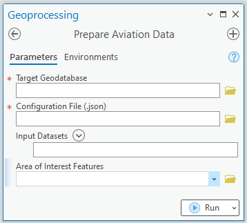 Prepare Aviation Data tool pane with parameters