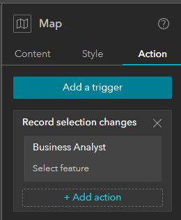 Action trigger in Business Analyst widget