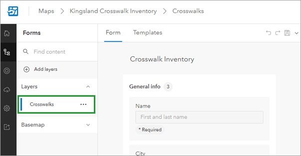 Form built for a crosswalks layer