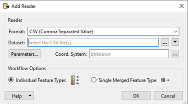 reader dialog box in FME Desktop