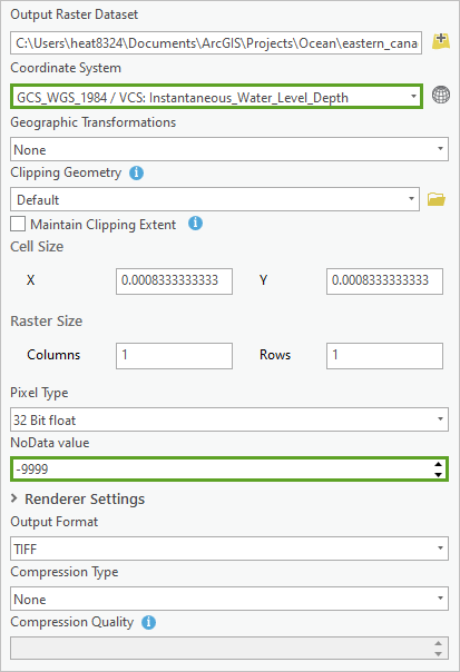 Export raster parameters