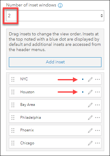 Configuration option to set the number of inset windows with a drop down and the list of existing insets. Configuration option to set the number of inset windows with a drop down and the list of existing insets.