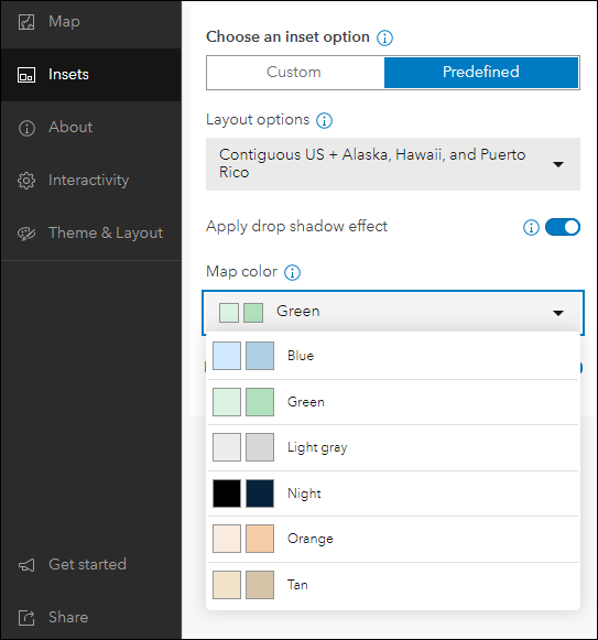 Configuration option showing a drop down of map color options to choose from. Configuration option showing a drop down of map color options to choose from.