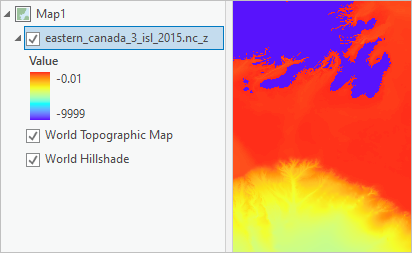 Map and legend showing land in blue