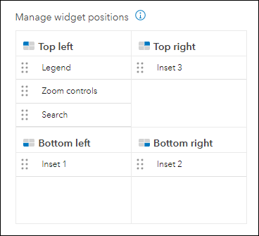 The Position Manager configuration setting to set the corresponding positions of map widgets and custom insets in the app.