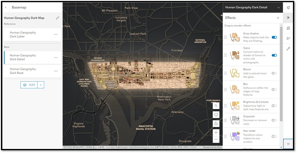 The final touch is to change and apply Effects to the Basemap.