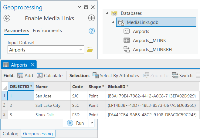 Enable Media Links tool with resulting link table, relationship class and attribute table with GlobalID column.