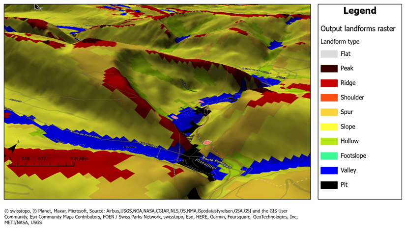 Output landform raster, result of the Geomorphon Landforms tool