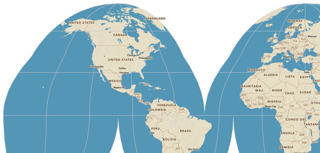Section of the color version of the Goode Homosoline Basemap Section of the color version of the Goode Homosoline Basemap