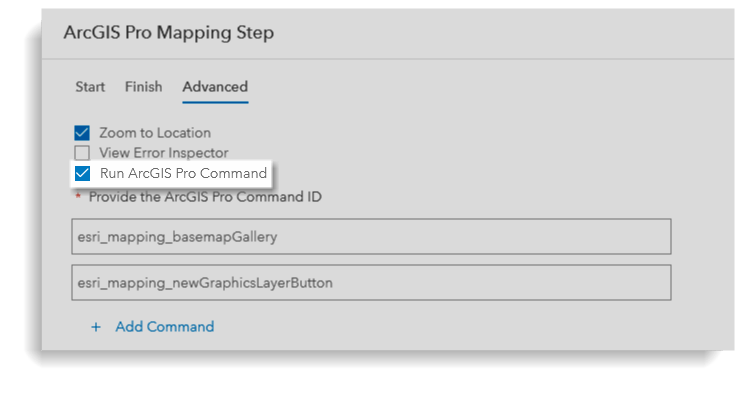 The Open Pro Project Items step configured with the Run ArcGIS Pro Command
