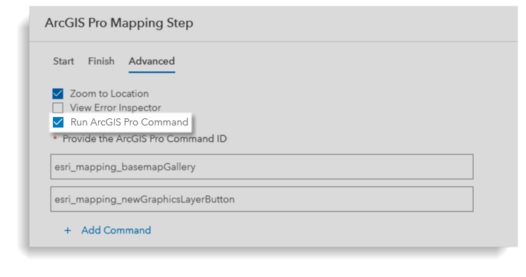 The Open Pro Project Items step configured with the Run ArcGIS Pro Command The Open Pro Project Items step configured with the Run ArcGIS Pro Command