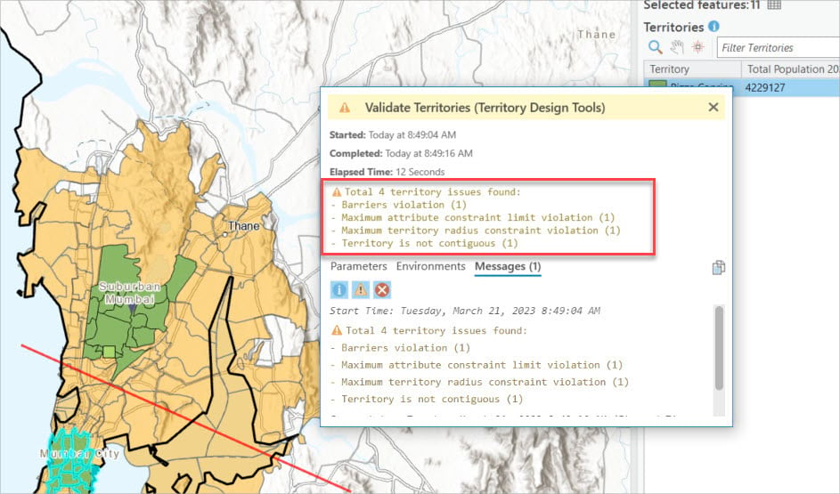 Territory validation warning messages.